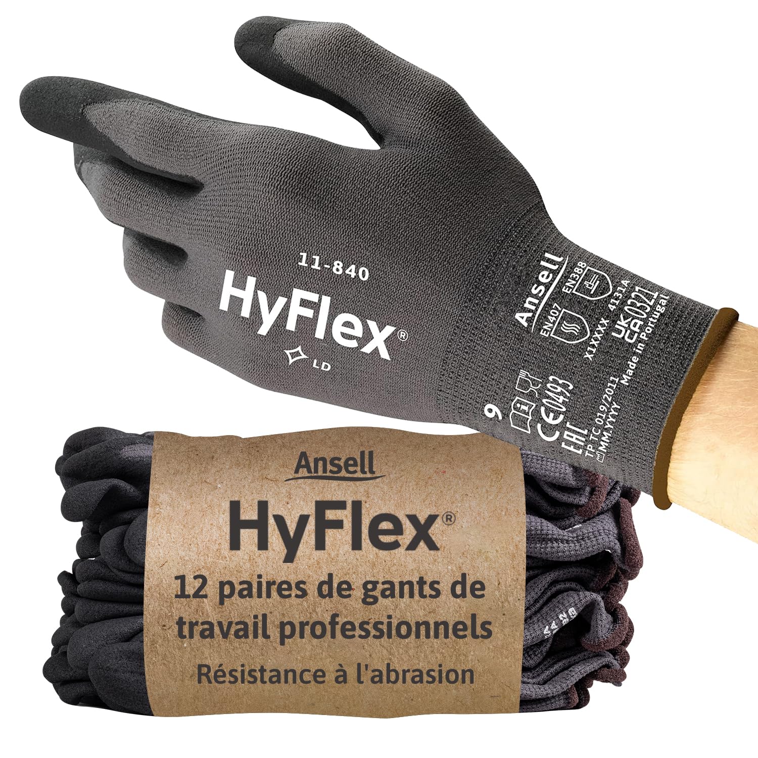 ansell-hyflex-11-840-gants-nitrile-noir-xs-lot-12-paires image 1