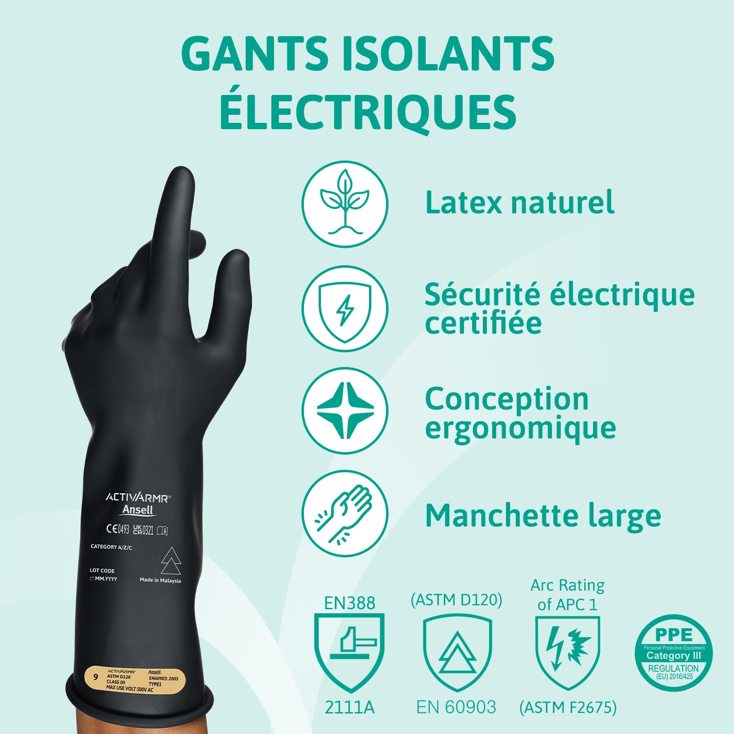 ansell-activarmr-gants-lectricien-latex-noir-36cm-classe-00-500v-l image 2