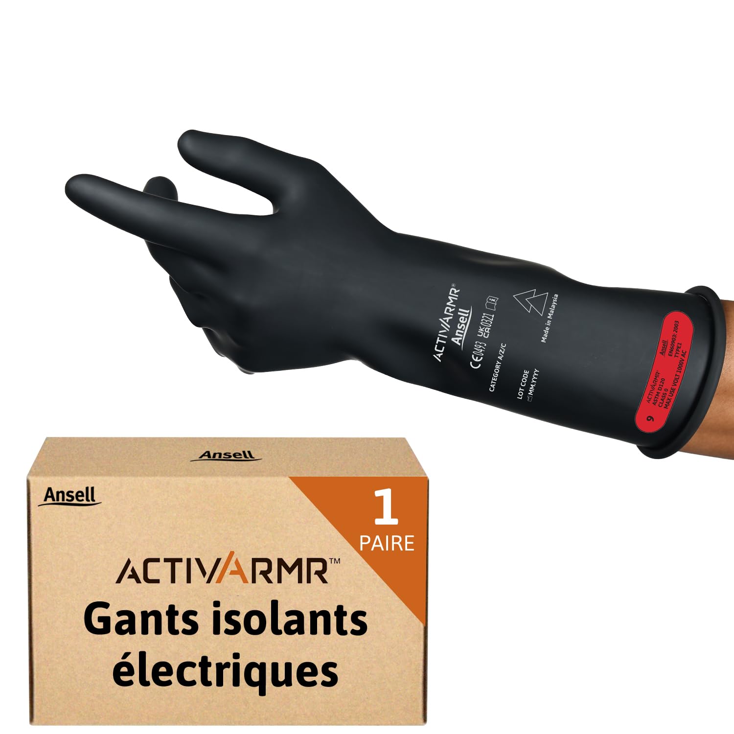 ansell-activarmr-gants-lectricien-isolants-1000v-latex-noir-36cm-l image 1