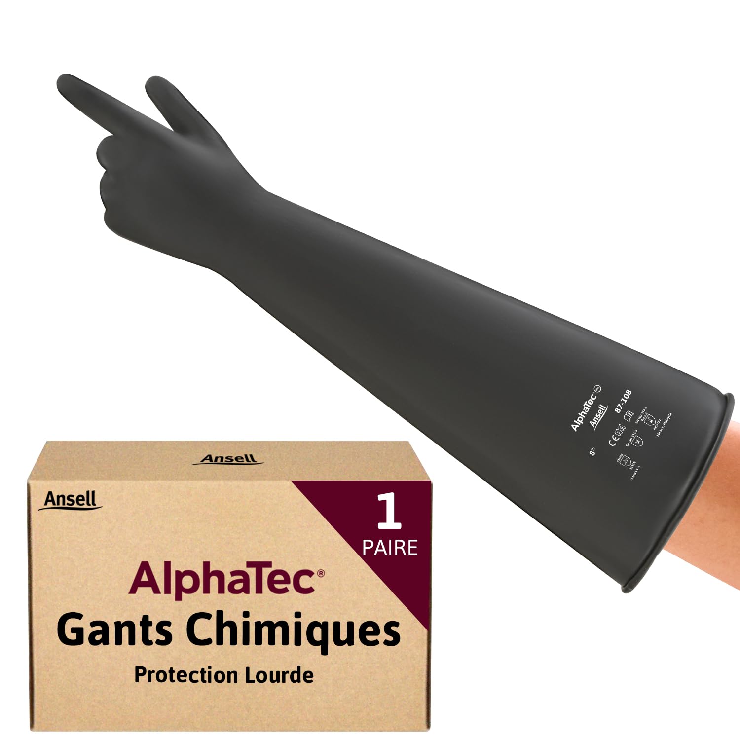 ansell-alphatec-87-108-gants-latex-noir-61cm-taille-l image 1