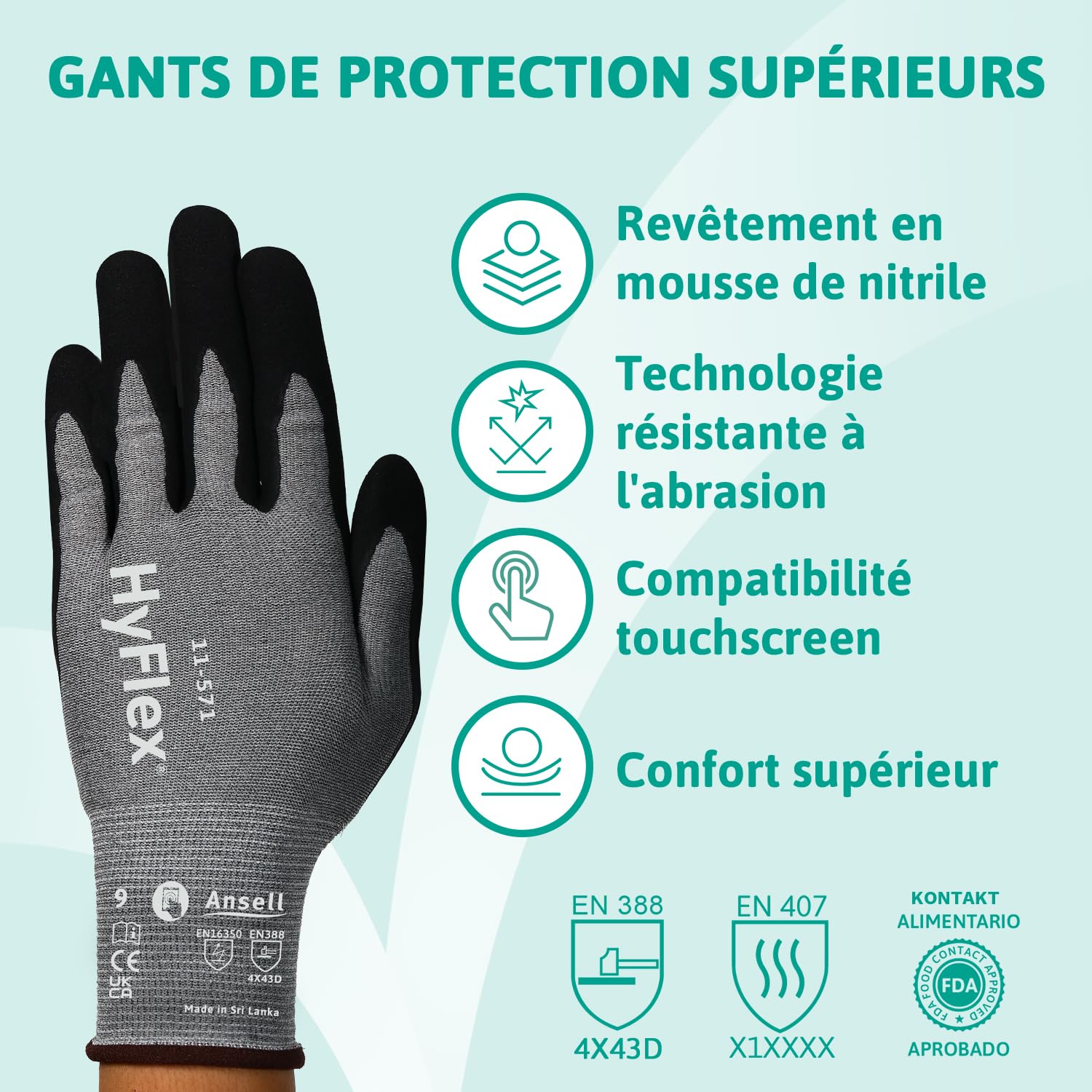 ansell-hyflex-11-571-gants-anti-coupure-gris-taille-s-x12 image 2